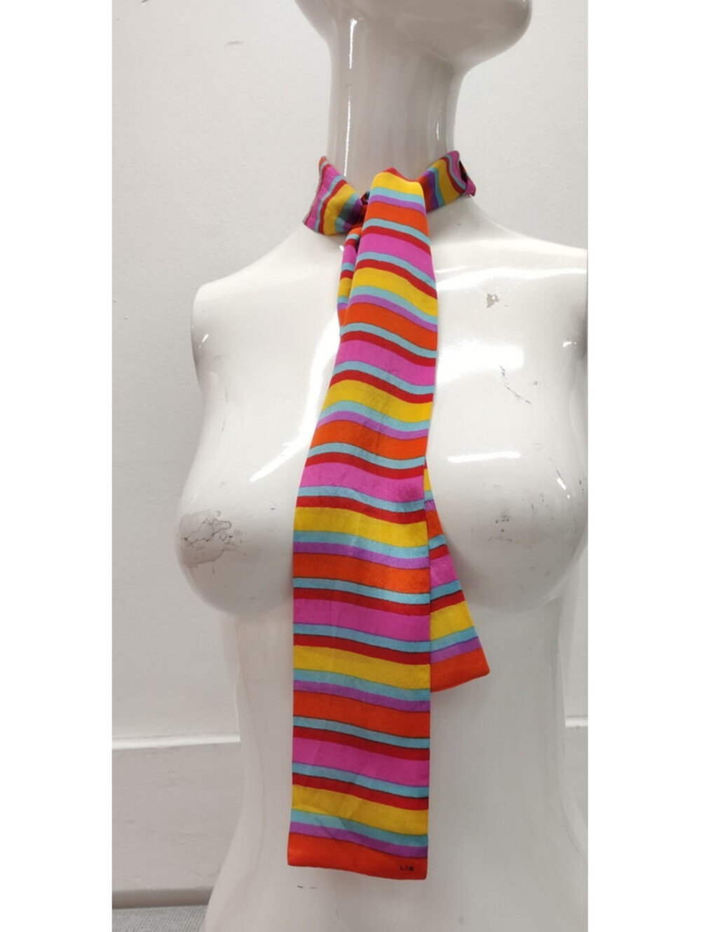 Vintage Liz Claiborne Multicolor Silk Scarf Rainbow Rare Size Long Skinny Slim - Picture 1 of 11